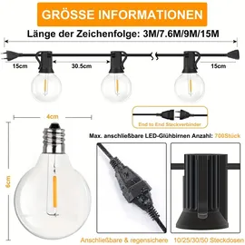 GLUROO LED Lichterkette Außen Strom Lichterkette Glühbirnen Aussen mit Bruchsicheren G40 Glühbirnen Wasserdicht Lichterketten für Weihnach...