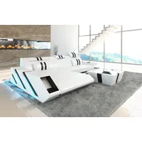 Sofa Dreams Ecksofa Ledersofa Apollonia L Form Leder Sofa Ledercouch, Couch, mit LED, wahlweise mit Bettfunktion als Schlafsofa, Designersofa schwarz|weiß