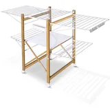 VOUNOT Wäscheständer ausziehbar, Standtrockner aus Rostfreier Stahl, Flügelwäschetrockner Wäschetrockner mit Rollen & Trockenlänge 30m, platzsparend, klappbar 180x105x61cm, Weiß