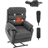 Vevor elektrischer Massagesessel Relaxsessel Liftsessel mit Wärme und Massage für Senioren, Liegesessel mit 2 Motoren & 2 Anti-Fall-Seilen, stufenlose Positionseinstellung (mittelgroß, dunkelgrau)