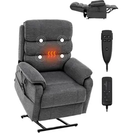 Vevor elektrischer Massagesessel Relaxsessel Liftsessel mit Wärme und Massage für Senioren, Liegesessel mit 2 Motoren & 2 Anti-Fall-Seilen, stufenlose Positionseinstellung (mittelgroß, dunkelgrau)