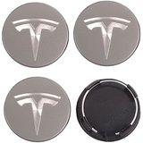 QQLADY 4 Stück Nabendeckel Radnabendeckel für Tesla Model S X 3 Y 56mm, Nabenkappen mit Logo Radnabenkappen, Wasserdicht Staubdicht Anti Rost Felgendeckel, Auto Accessoires,E