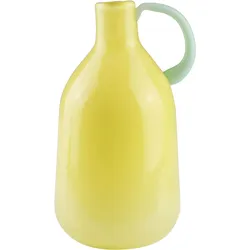 Dekovase AM DESIGN "Gelbe Glasvase mit grünem Griff", gelb, B:9cm H:16,5cm, Glas, Vasen, für einen frischen, modernen Look