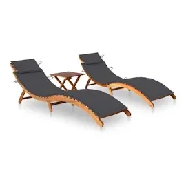 vidaXL Sonnenliegen 2 Stk. mit Tisch und Auflagen Massivholz Akazie