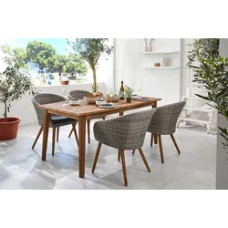 Ploß Borneo/Kota Garten-Essgruppe, natur/grau-meliert, Akazie/Alu/Polyrattan, 180x90cm, 4 Cocktailsessel, FSC-Akazie
