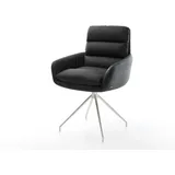 DELIFE Esszimmerstuhl Abelia-Flex mit Armlehnen Echt-Leder Schwarz Kreuzgestell konisch Edelstahl, Esszimmerstühle