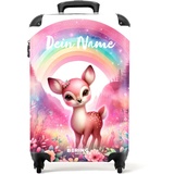 NoBoringSuitcases.com Kinderkoffer, Kinderkoffer Mädchen, Koffer Kinder Mädchen, Kinder Reisekoffer, Koffer Mädchen, Trolley Handgepäck, Reisekoffer Personalisiert, 55x40x20 cm (Rehkitz - Regenbogen)