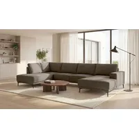 OTTO home Wohnlandschaft OTTO HOME "XXL Sofa Oland, Struktur, Flachgewebe, Luxus-Microfaser, Boucle", braun, B:345cm H:85cm T:210cm, 100% Polyester, Sofas, Wohnlandschaft, U-Form, 345 cm, Wellenunterfederung, Skandi-Design, Metallfüße