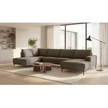 OTTO home Wohnlandschaft OTTO HOME "XXL Sofa Oland, Struktur, Flachgewebe, Luxus-Microfaser, Boucle", braun, B:345cm H:85cm T:210cm, 100% Polyester, Sofas, Wohnlandschaft, U-Form, 345 cm, Wellenunterfederung, Skandi-Design, Metallfüße