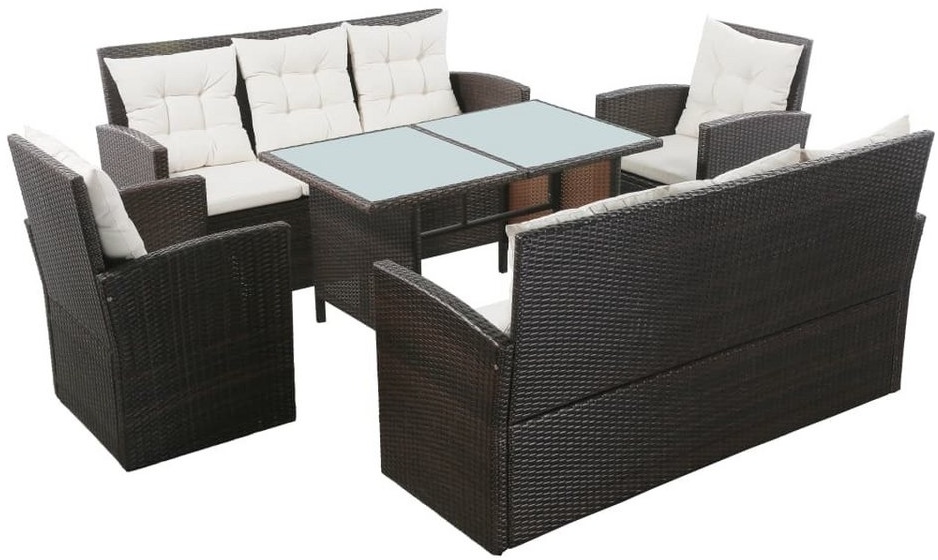 DOTMALL Gartenlounge-Set (5-tlg),Lounge-Möbel mit Kissen,Poly Rattan,Outdoor, Wetterfest braun|weiß