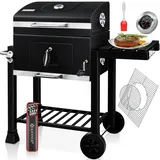 KESSER® Grill Grillwagen BBQ Smoker XL Holzkohlegrill mit Deckel, Rädern, Edelstahl-Griff, Grillrost und Thermometer, 8 Spieße mit Tasche & Silikon-Pinsel, Standgrill, Kohlegrillwagen