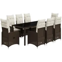 vidaXL 9-tlg Garten-Bistro-Set mit Kissen Braun Poly Rattan Modell 6