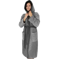 normani Damen Baumwoll-Bademantel mit Frottee, zweifarbig - OEKO-TEX® 100 in Grau/Schwarz | Gr.: XS