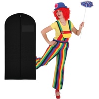 WOOOOZY Damen-Kostüm Clown Latzhose bunt, Gr. 44-46 - inklusive praktischem Kleidersack