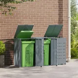 Festnight Mülltonnenbox 3er 240L 120L 3 Tonnen Mülltonnenverkleidung Edelstahl Müllcontainer Mülltonnenschrank Metall Müllbox Draußen Grau