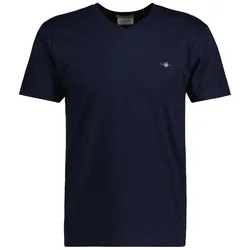GANT Herren T-Shirt V-Neck, Slim Fit - SLIM SHIELD V-NECK T-SHIRT, Kurzarm, Cotton Dunkelblau 2XL