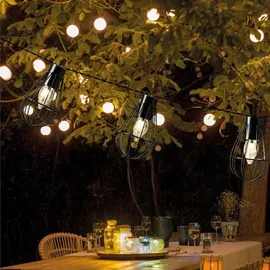 MARELIDA Lichterkette Metall 1,5m 8 Gitterlampen schwarz