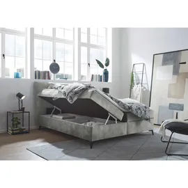 ed exciting design Boxbett grau, Textil, 180x200 cm, Bettkasten, gepolstertes Kopfteil, Topper durchgehend, Schlafzimmer, Betten, Boxspringbetten