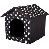 millybo Hundehöhle Hundebett Hundehaus Hundehütte R1-R6 (R6 (76 x 72 cm), schwarz mit Muster (Pfötchen))