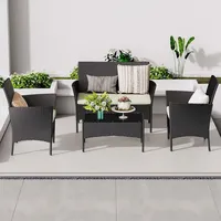 BIGZZIA Gartenmöbel-Set für den Außenbereich aus Rattan, 4-teilig, Gartenmöbel-Set für 4 Personen, inklusive 1 Sofa, 2 Sessel, 1 Tisch, Schwarz - Schwarz