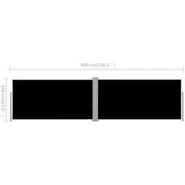 vidaXL Seitenmarkise Ausziehbar 160 x 600 cm Schwarz Polyester