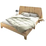 TavilaEcon Massivholzbett mit Stauraum-Kopfteil und Lattenrost, Ohne Matratze, E1 Spanplatten+Massivholz, 140×200/160×200cm, braun braun