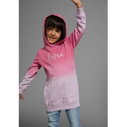 Kapuzensweatshirt KIDSWORLD "Longsweatshirt mit LOVE print", Mädchen, Gr. 140/146, bunt (pink, flieder), Sweatware, Obermaterial: 100% Baumwolle, bedruckt, mehrfarbig, Basic Po-bedeckend, Bündchen, Sweatshirts, Langarm, po-bedeckend, mit Glitzerdruck, aus Baumwolle