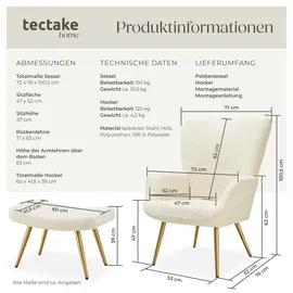 Tectake tectake® Sessel, gepolstert, runde Stahlbeine, 72 x 76 x 100,5 cm