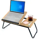 unycos - Laptoptisch, Betttablett Klappbar mit Höhenverstellbar und Cup Slot, Frühstückstablett, Lapdesk für Sofa, Arbeiten, Studieren, Lesen, Schreiben, | MDF & Stahl, 56x33x23 cm (Walnuss)