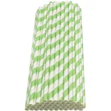 Haobase 50 Stück Papier Trinkhalme, biologisch abbaubare Papier Strohhalme zum Trinken Cocktail, Kaffee, kalte Getränke (Streifen-Muster) (White/Light Green Stripes)