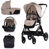 Chipolino Kinderwagen Elite 3 in 1 i-Size Babyschale Sportsitz Babywanne Tasche braun
