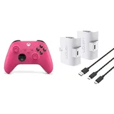 Xbox Wireless Controller – Deep Pink+Venom 1100-mAh-Akku mit hoher Kapazität, Doppelpack - Weiß Series X & S One