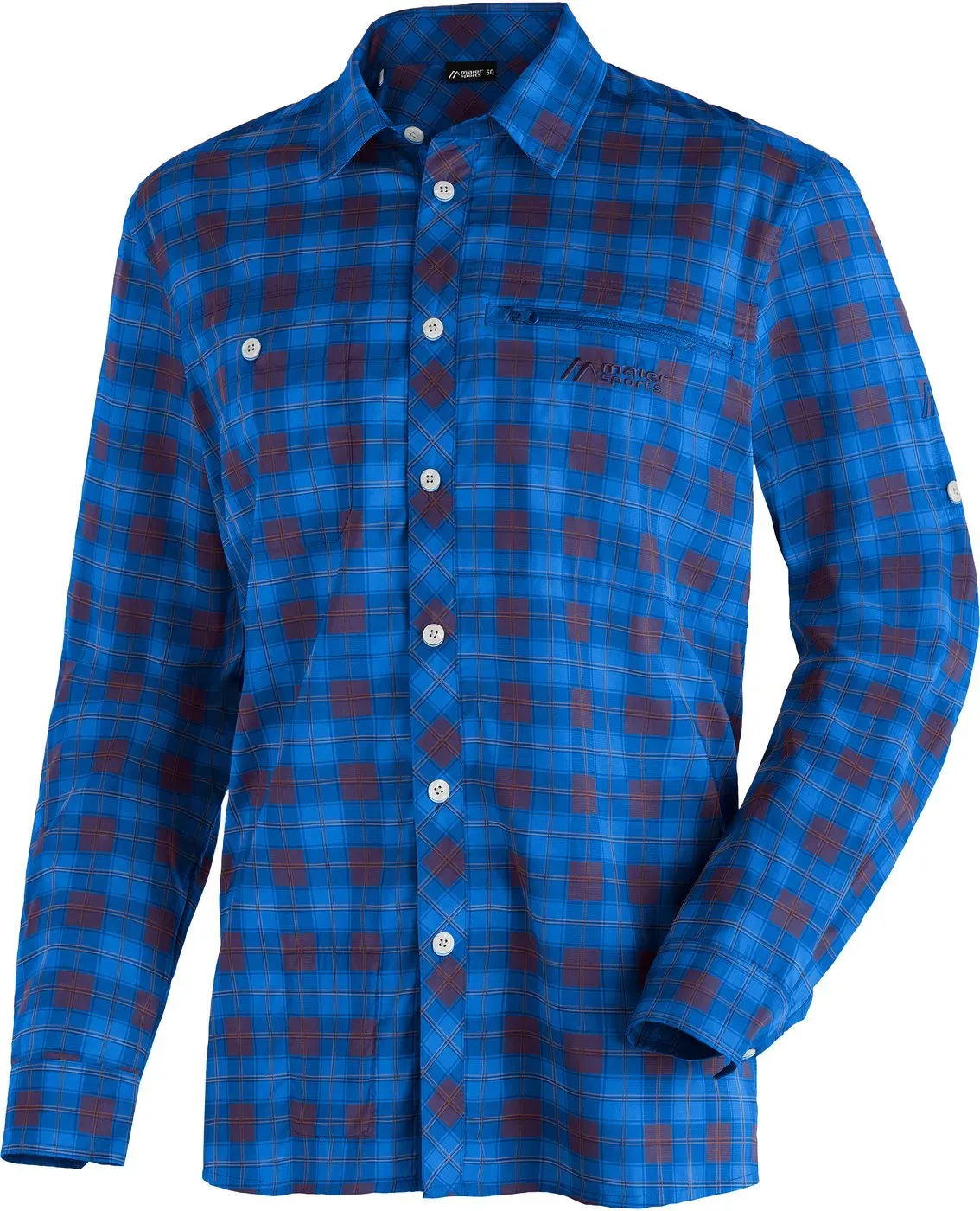 MAIER SPORTS Kasen L/S M He-Hemd 1/1 Arm el. grey/blue/orange check, grey/blue/orange check, 48
