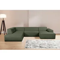 Wohnlandschaft INOSIGN "Zeus U-Form" Sofas Gr. B/H/T: 330cm x 70cm x 263cm, Struktur fein + weich, Recamiere rechts, grün Curvy Trend Wohnlandschaft mit urbaner Optik auch in weichem Cord