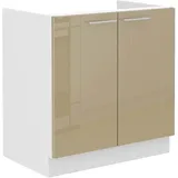 Spülenschrank 80 Lara Cappuccino Hochglanz + Weiß matt Küchenzeile Küchenblock