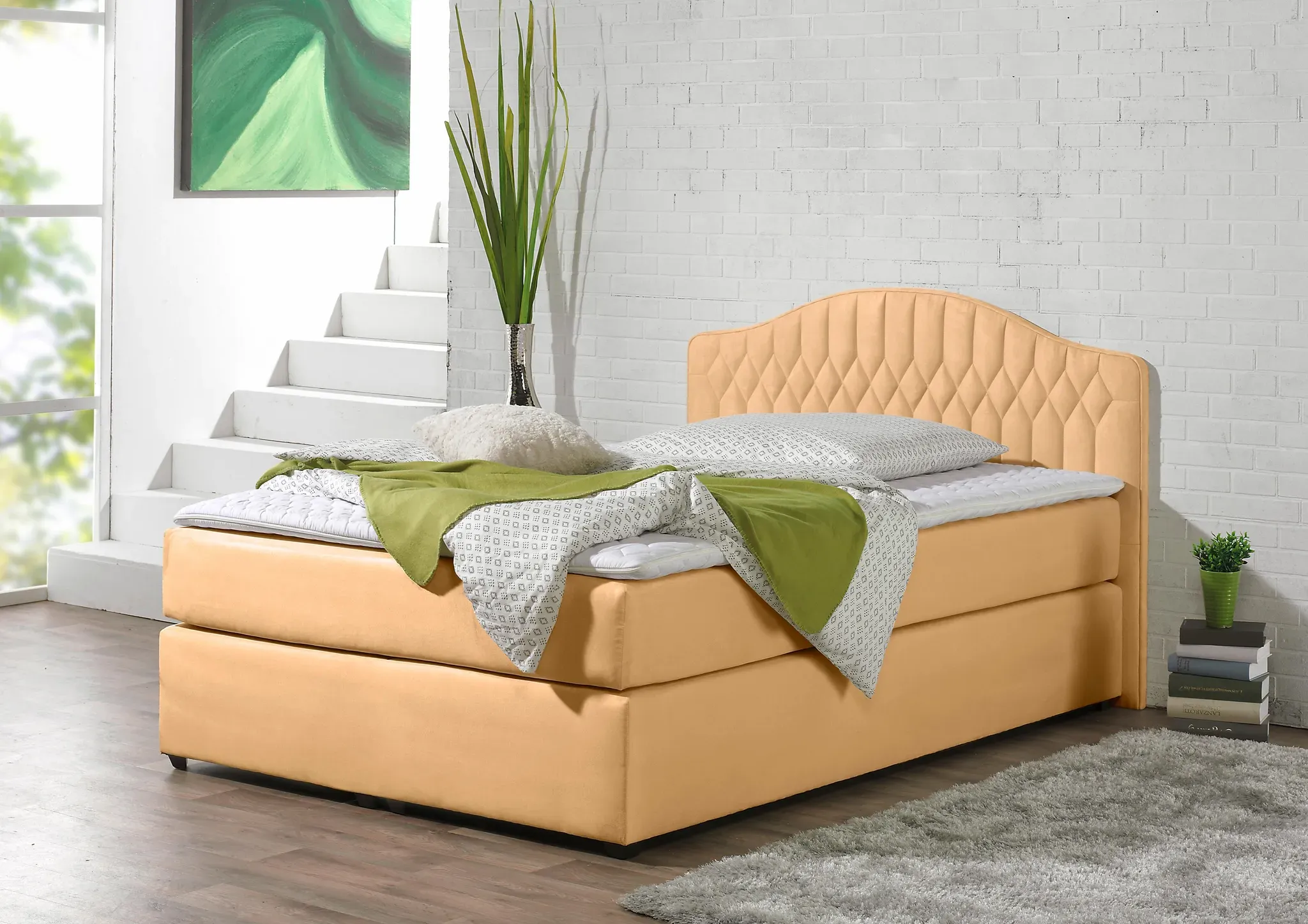 Boxspringbett MAINTAL, braun (karamell), Liegefläche B/L: 100cm x 200cm, H3, 5-Zonen-Tonnentaschen-Federkernmatratze, Seitliche Einfassung Unterbox und Obermatratze: Mikrovelours (100% Polyester);Spiegelfläche der Unterbox und Obermatratze: 100% Polyester, Komplettbetten, Boxspringbett, in diversen Ausführungen