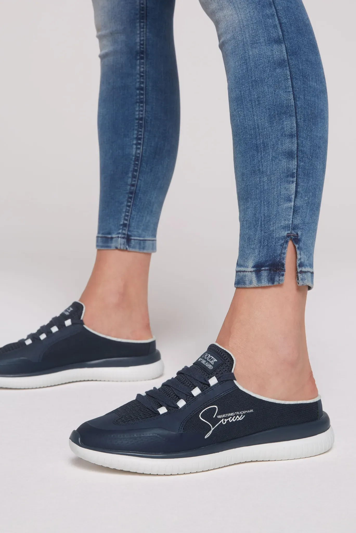 Slip-On Sneaker SOCCX, Damen, Gr. 41, blau, Synthetik, Textil, bestickt, Schuhe, mit Wechselfußbett