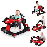 GOPLUS 4 in 1 Baby Lauflernhilfe, Lauflernwagen höhenverstellbar mit Licht & Musik, Baby Walker Autoförmig mit Einstellbarer Geschwindigkeit, Gehfrei für Kinder ab 6 Monaten (Rot)