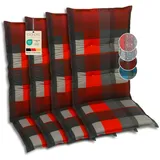 GO-DE Textil Bequeme und attraktive Polsterauflagen für Hochlehner-Gartenstühle (4er-Set, Karo rot, Hochlehner)