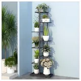 Simloveve Pflanzentreppe 8 Schichten 9 Töpfe Schmiedeeisernes Blumenregal, Home Balkon Dekoration Indoor Outdoor Blumenständer grau|schwarz