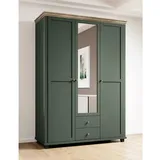 Lomadox Kleiderschrank mit Spiegel Landhausstil in grün mit Lefkas Eiche Nb. 3 türig, B/h/t: ca. 154/216/62 cm