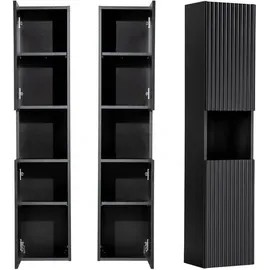 [en.casa] Skelbolu Hochschrank 140 x 30 x 25 cm Schwarz Metall/MDF/Spanplatte