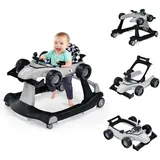 FANTASK 4 in 1 Lauflernhilfe mit einstellbarer Höhe & Geschwindigkeit, Baby Walker mit Musikbox, Licht & Rädern, Gehfrei Baby ab 6 Monaten, 12kg Belastbar (Grau)