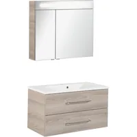 Fackelmann Badmöbel-Set B.clever, 09817, esche, 2-teilig, Spiegelschrank mit LED