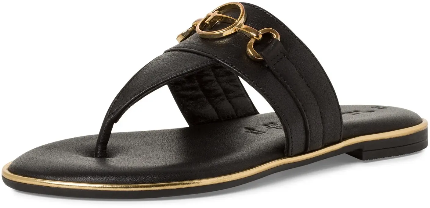 Zehentrenner TAMARIS Gr. 41, schwarz Damen Schuhe Zehentrenner Sommerschuh, Schlappen mit schönem Schmuckelement