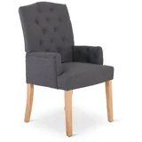 Raburg Esszimmerstuhl Polsterstuhl mit Armlehnen, Chesterfield-Design, Beine Holz, Victoria, eleganter Küchenstuhl im Landhausstil, Steppung, Belastbarkeit 110 kg grau