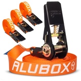ALUBOX Spanngurt mit Ratsche 25mm breit orange Belastbarkeit 800kg Ratschengurt TÜV G/S geprüft - Länge 4m - 4 Stück