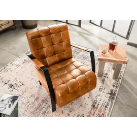 Massivmoebel24 Sessel Echtleder 64 x 83 x 76 cm Cognac mit Armlehnen und Metallbeinen