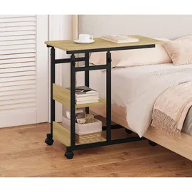 Woltu Beistelltisch, Eiche, Metall, 2 Fächer, Rechteckig, C-Form, 80x76x40 cm, Wohnzimmer, Wohnzimmertische, Beistelltische