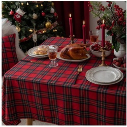BTTO Tischdecke Weihnachten Tischdecke, Karierte Tischdecke Quadratisch, Weihnachtstischdecke für Weihnachts Party Dekoration rot 140x260 cm